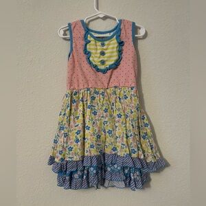 Matilda Jane Pink and Blue Floral Ruffle Sleeveless Dress size 5T